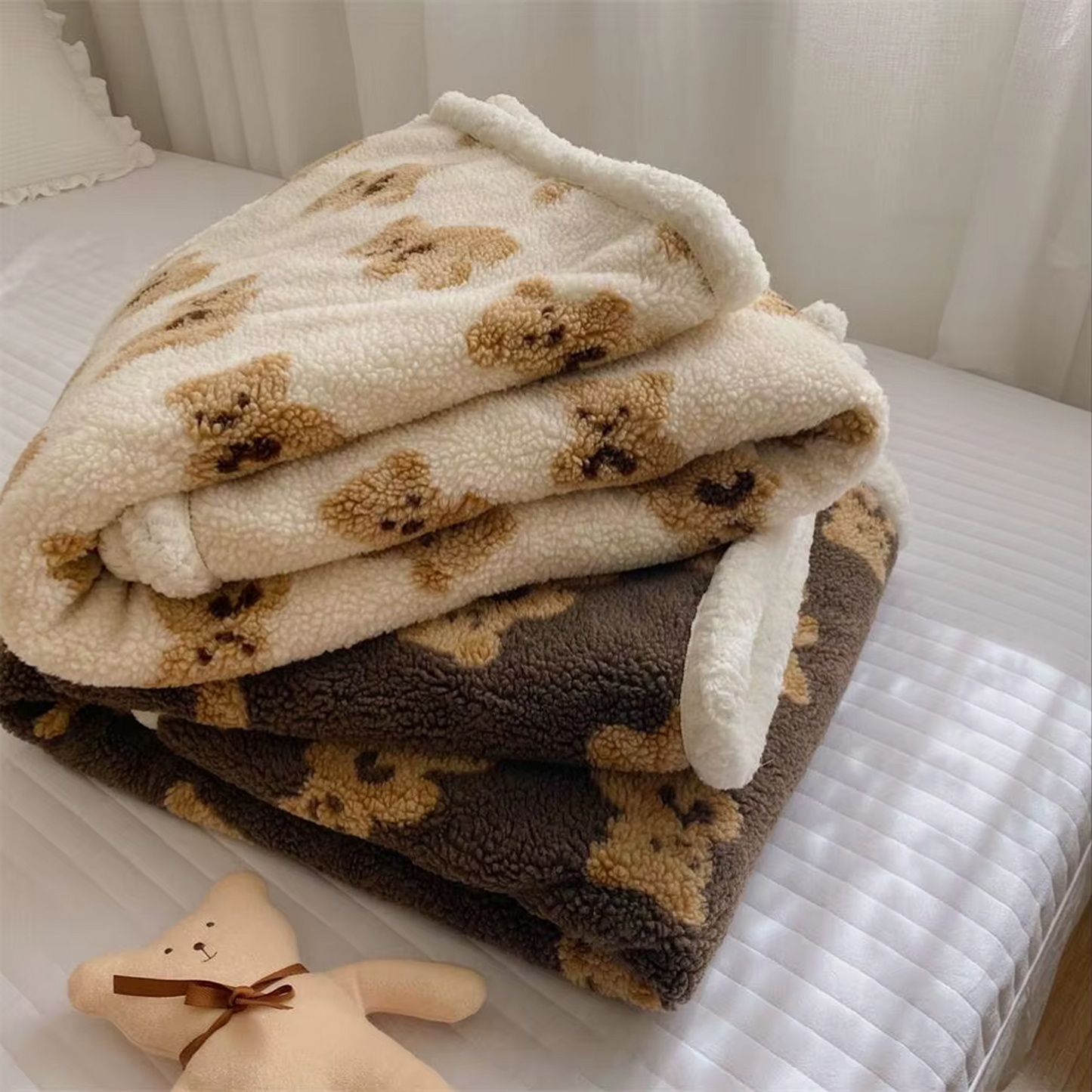 Fleece Knitted Teddy Blanket