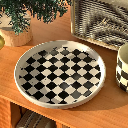 Chessboard Rimmed Ceramic Plate