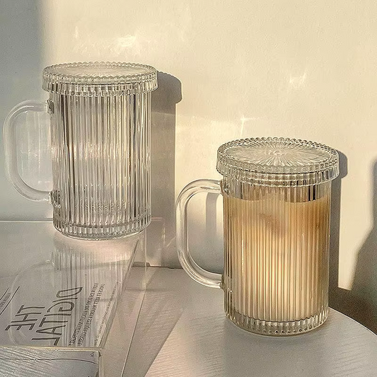 Striped Glass Cup & Lid