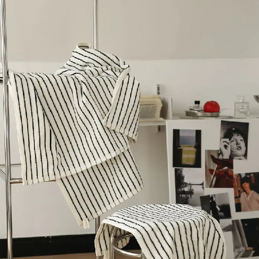 Striped White & Black Cotton Towel