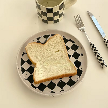 Chessboard Rimmed Ceramic Plate