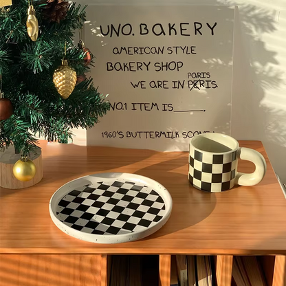 Chessboard Rimmed Ceramic Plate