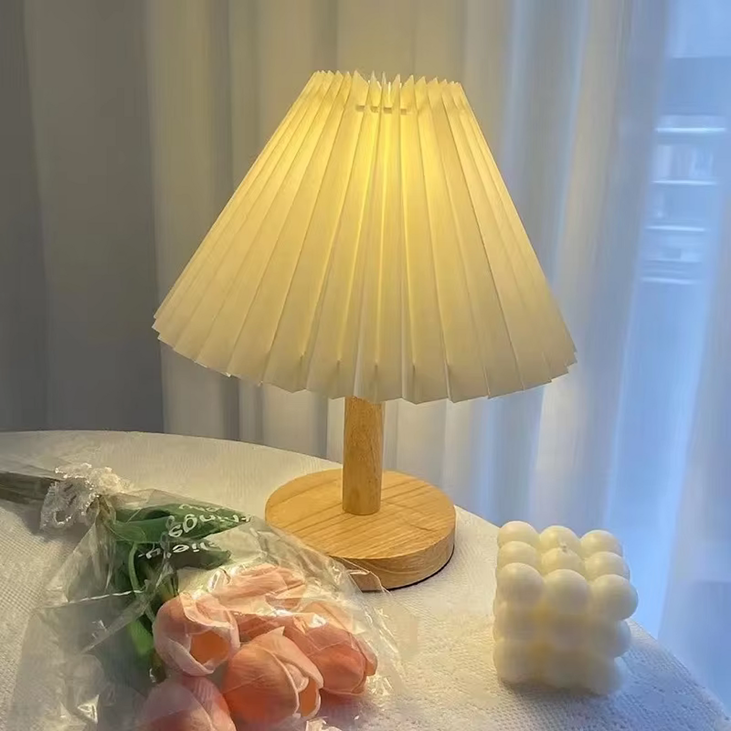 Tri-Color Pleated Table Lamp