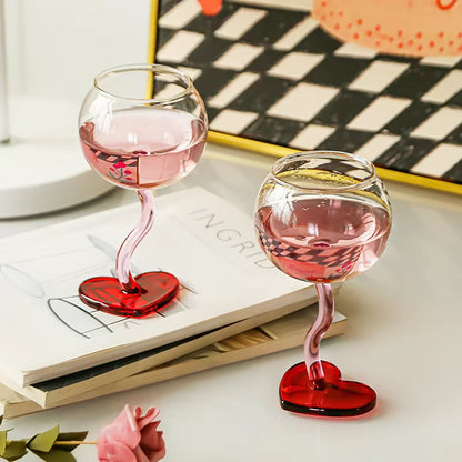 Red Heart Wine Glass