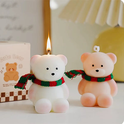 Teddy Bear Candle with Scarf