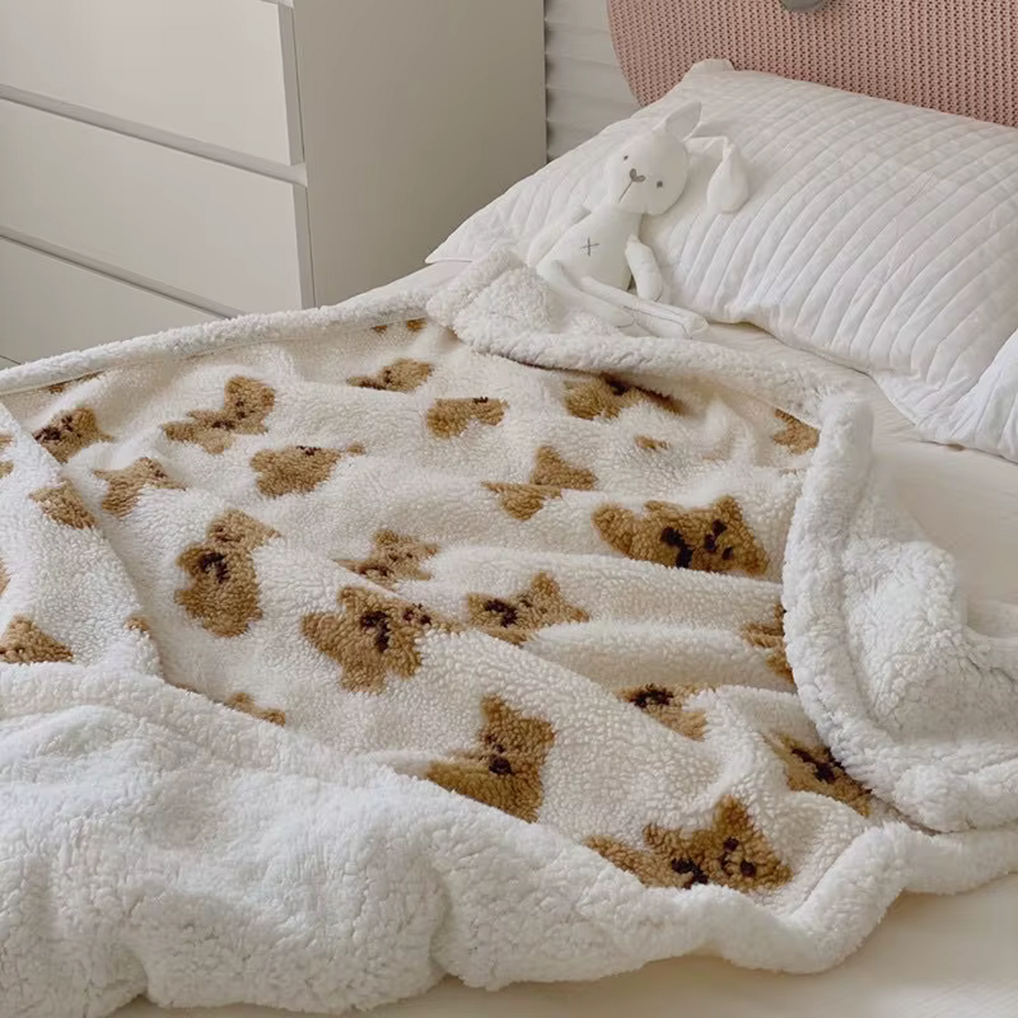 Fleece Knitted Teddy Blanket